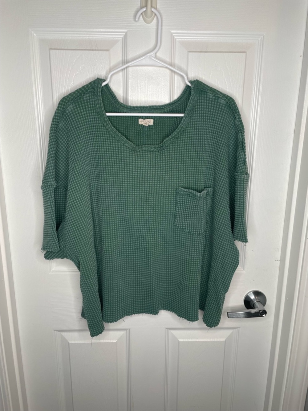 Pilcro Cropped Waffle Short Sleeve Tee 100% Cotton Oversized Boxy in Green XL - Picture 3 of 13